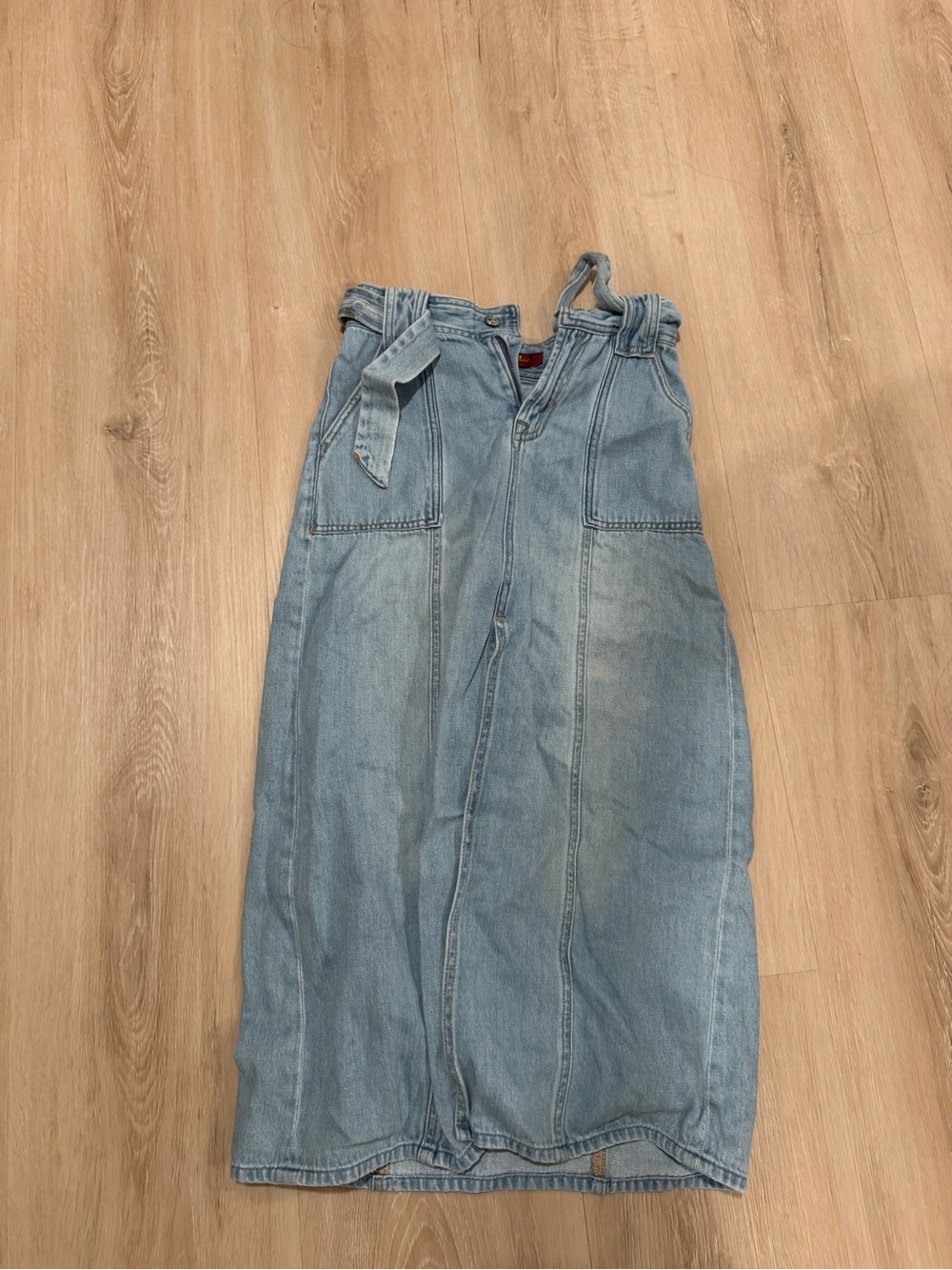 7 For All Mankind Y2K Belted Denim Cargo Maxi Skirt 25